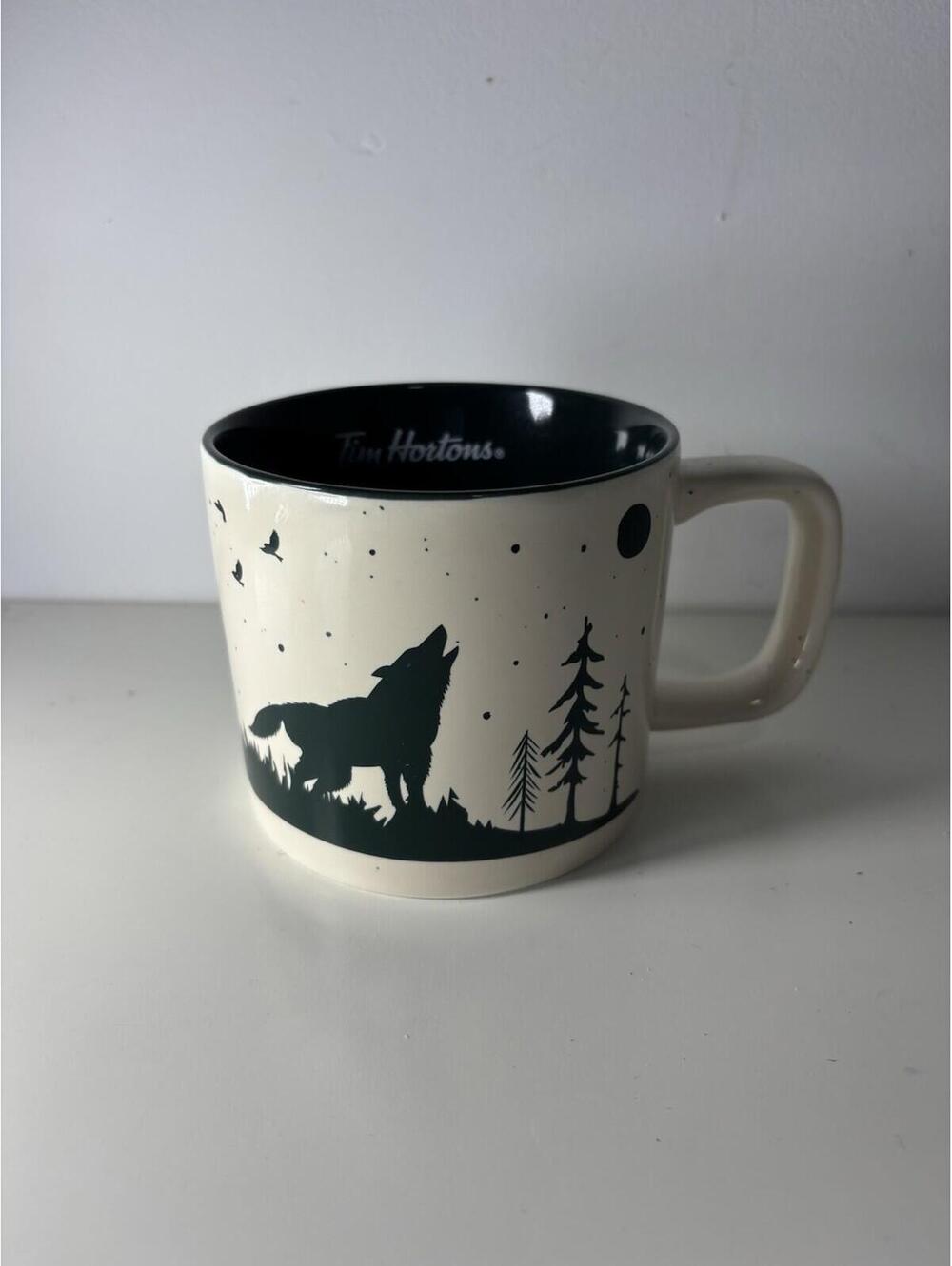 Tim Hortons 2019 Wolf Forest Silhouette Mug Green Interior Speckled - Picture 3 of 6